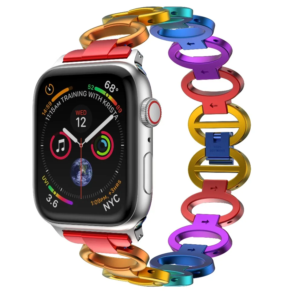Ремешок для часов из алюминиевого сплава Apple Watch 6 5 4 38 мм 42 роскошный Радужный