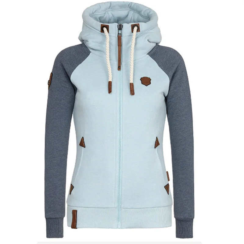 

Women Zip-Up Hooded Jacket Autumn Winter Patchwork Loose Sweatshirt Coat Fashion Oversize Long Sleeve Drawstring Pocket Hoodies