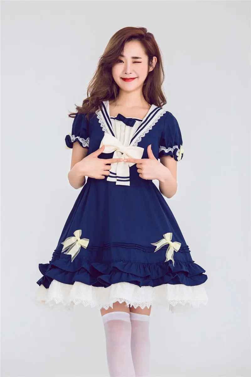 

Kawaii Cute Lolita Cosplay Outfit College Naval Style Anime Princess Dress Doll Clothing For Girls Japanese Short Sleeve