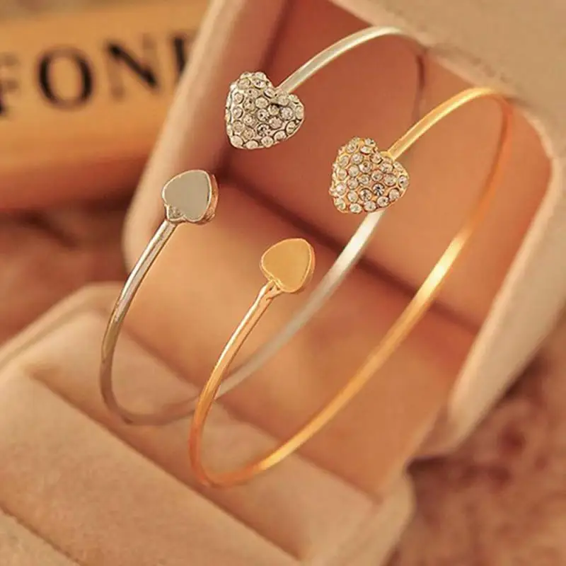 

Fashion Silver/Rose Gold Rhinestone Heart-shaped Peach Bracelet Open Gold-plated Love Bracelet Women Jewelry Bracelet Bangles Gi
