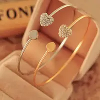Модный серебряный/розовое золото Стразы в форме сердца персиковый браслет Открытый позолоченный браслет любви женские ювелирные изделия б...