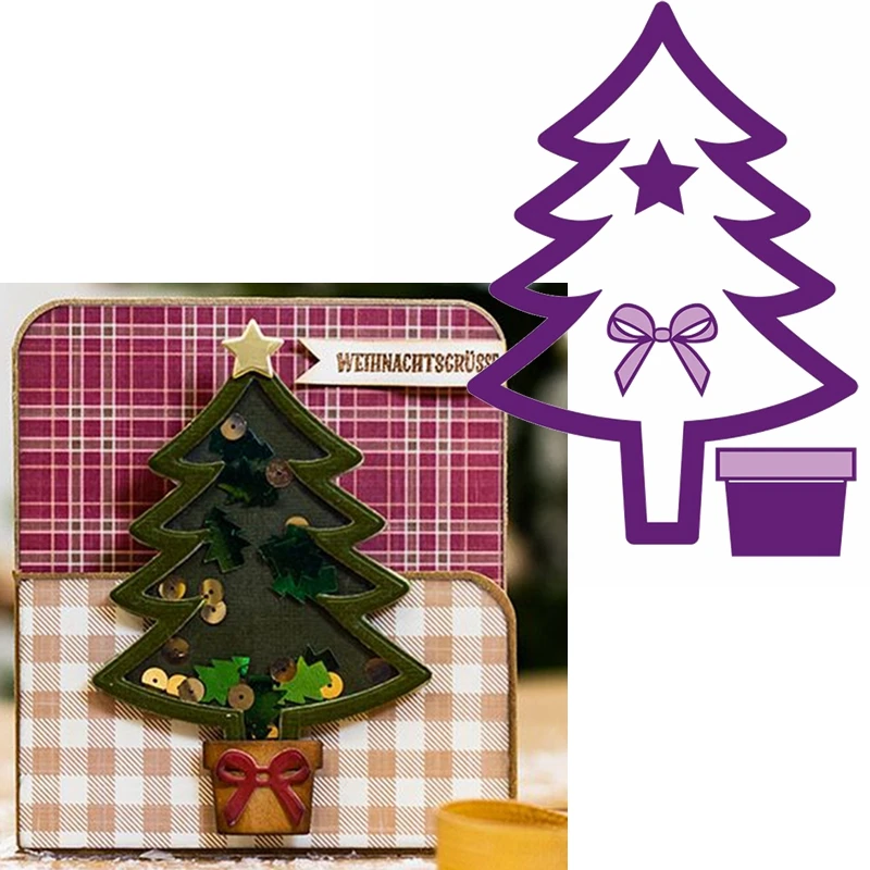 Новогодняя елка металлическая высечка и подарок звезда высечки для изготовления