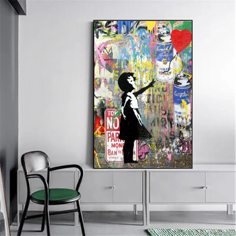 

Girl Chasing Balloons Street Art Canvas Paintings On The Wall Art Posters And Prints Graffiti Art Pictures Kids Room Wall Decor