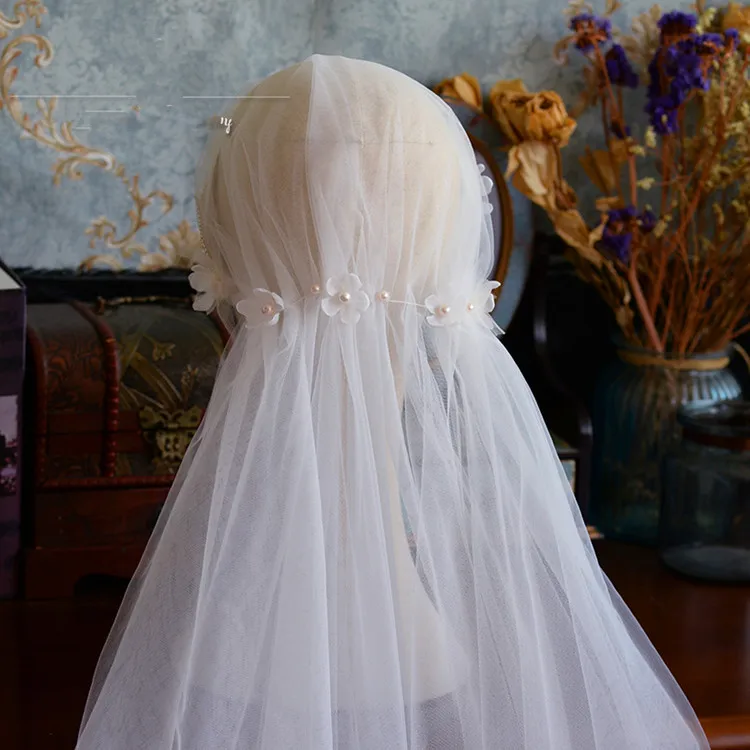 Свадебный головной убор новинка белая вуаль с блестками Цветочная кружевная