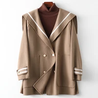 2021 spring new double faced tweed coat loose medium length 100 wool ol commuter lapel double row button khaki black jacket