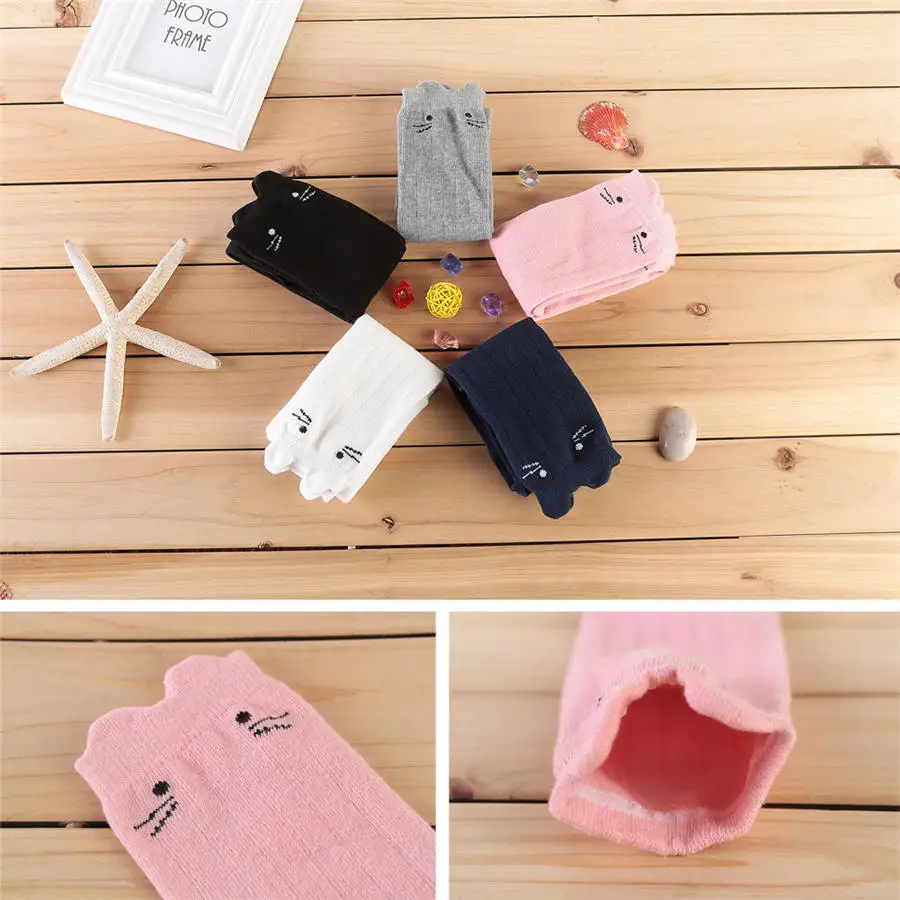 Модные Хлопковые гольфы с милым рисунком кота для маленьких девочек колготки