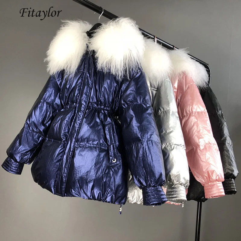 Зимнее пальто пуховик Fitaylor Свободное с большим воротником из натурального меха