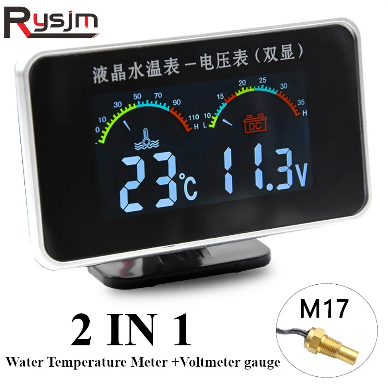 

Измеритель температуры воды + вольтметр 2 в 1 ЖК-дисплей Автомобильный цифровой измеритель напряжения воды с датчиком 17 мм 12 В 24 В
