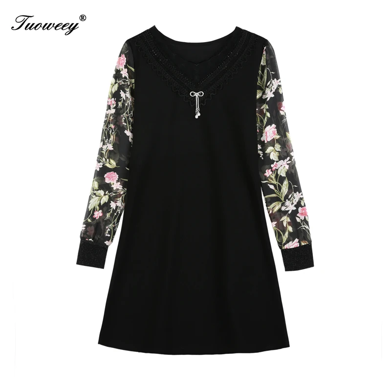 

floral straight Plus Size 5xl mini Dresses Women Elegant Korean hollow out Dress Party long Sleeve Vestidos Autumn spring style