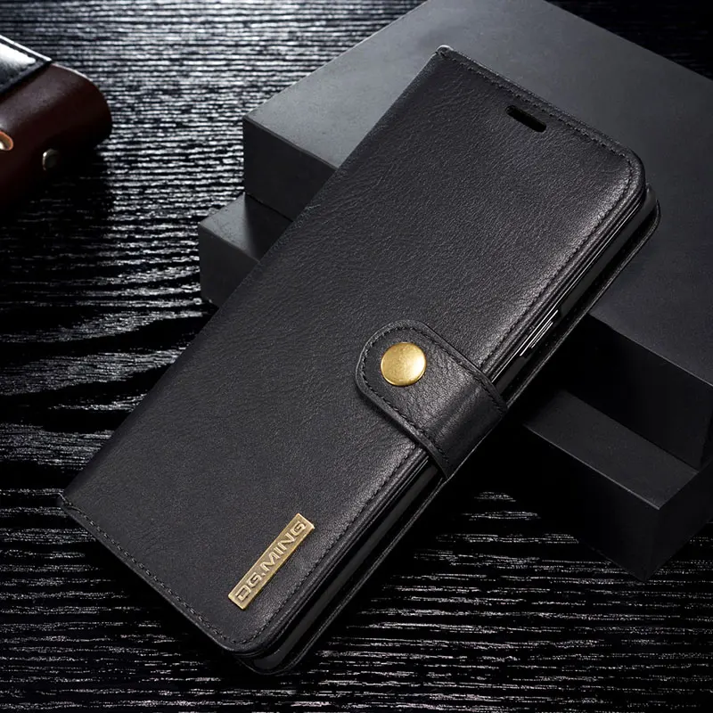 Роскошный чехол из натуральной кожи для S10 Plus E Магнитный чехол съемный для samsung Galaxy Note 10 9 8 S9 S8 S10 Plus A6 A7 A8 - Цвет: Черный