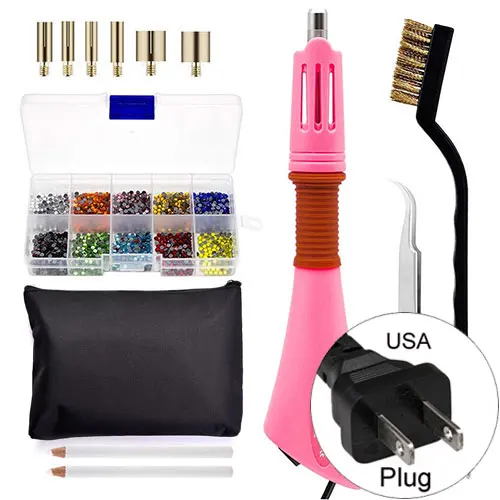 B-Pink-USA Быстро нагревается! EU/US Plug белое устройство горячей фиксации для нанесения страз розовый Железный-на горячей фиксации Стразы аппликатор палочка термофиксация инструмент Y2852 - Цвет: B-Pink-USA