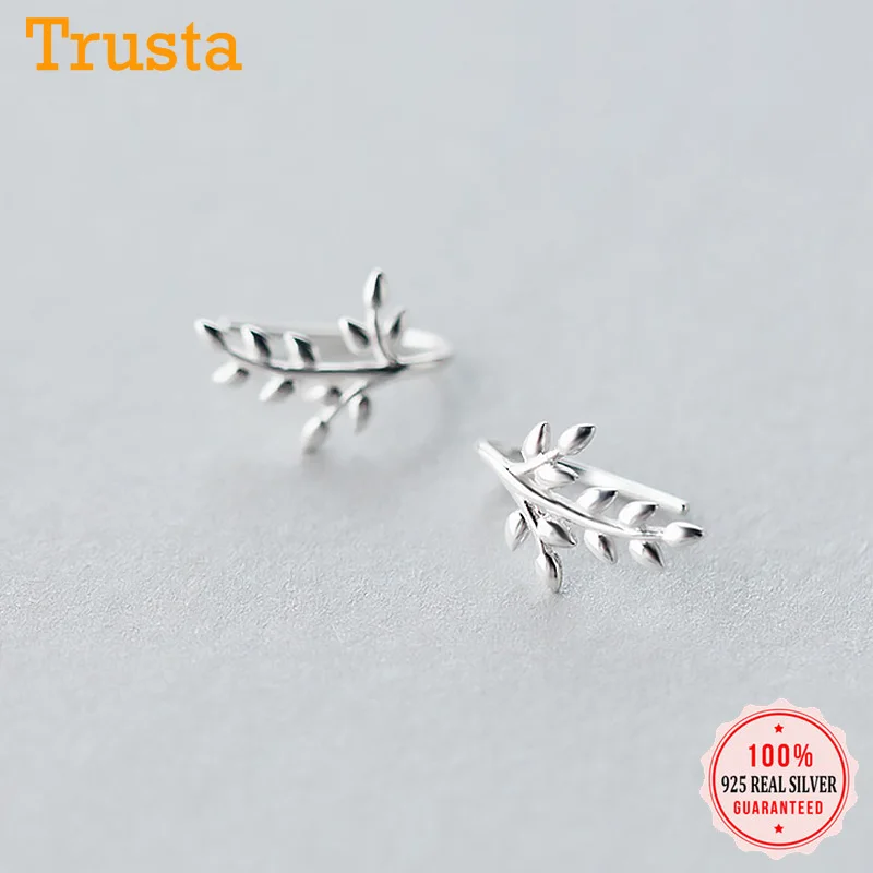 Trusta 100% 925 Solid Sterling Silver Nice Leaves Shape Earrings For Women Earring Sterling-silver-jewelry Brincos DS347 | Украшения и