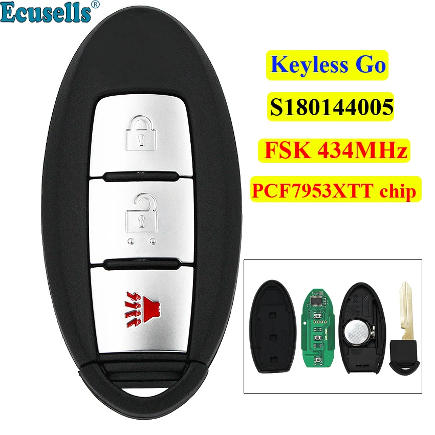 

3 Buttons Keyless-Go 2+1 Buttons Remote Key FSK 434MHz PCF7953XTT Chip for Nissan Pathfinder X-trail 2013-2016 S180144005