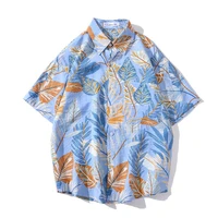men shirt short sleeve 2021 new arrival summer loose leaves handsome male shirt thin student korean style hot sale s23