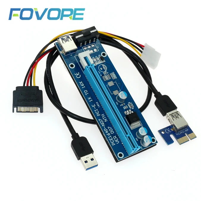 PCI E переходная карта Express X1 к X16 адаптер 0 6 м USB 3 кабель SATA 4Pin мощность для майнинга