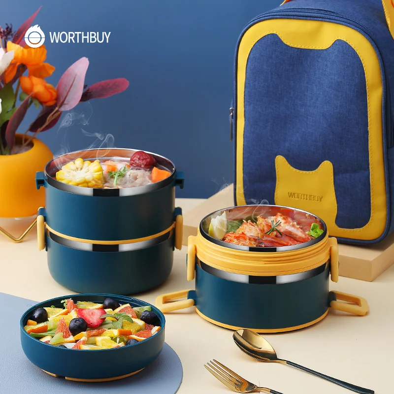 WORTHBUY Портативный Ланч-бокс для детей школьный термоконтейнер еды герметичный из