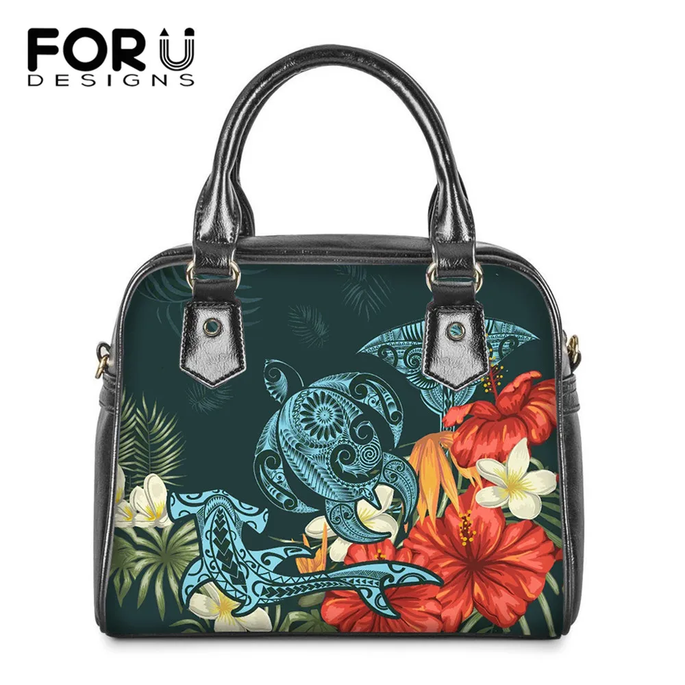 

FORUDESIGNS Women Shoulder Bag Brand Hawaiian Sea Turtle And Plumeria Pattern Fashion Ladies PU Leather Tote Clutch Bags Mujer