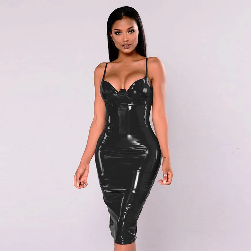Разноцветное платье без рукавов из ПВХ с мокрым эффектом женское кожаное на
