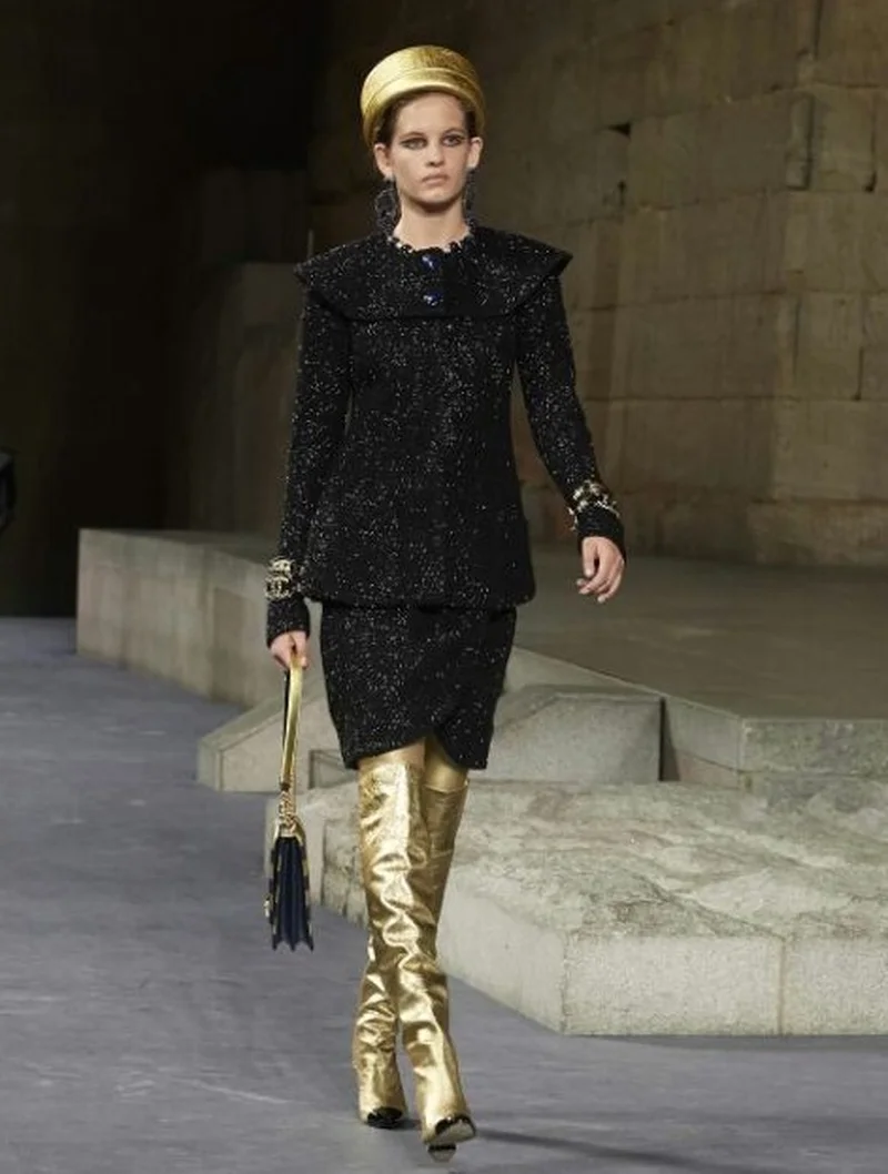 US4-11 женские ботфорты из натуральной кожи с острым носком и золотыми блестками