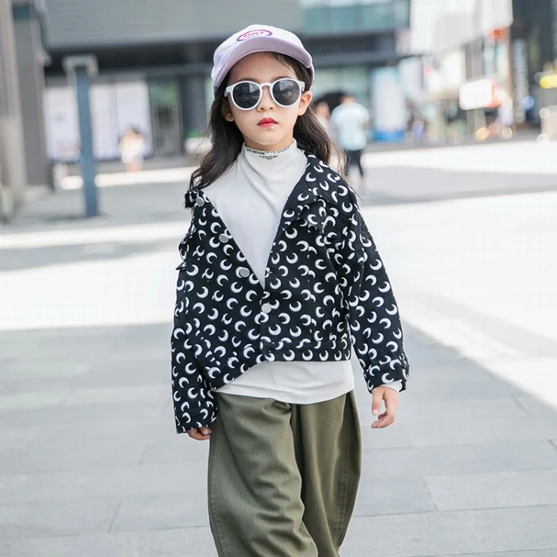 Коллекция 2019 года модное осеннее пальто луна верхняя одежда для девочек черное