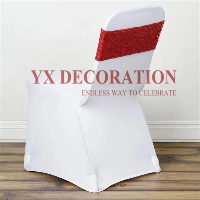 

Good Quality All Sequin Chair Band Chair Sash Tie Bow For Banquet Wedding Spandex Chair Cover Decoration