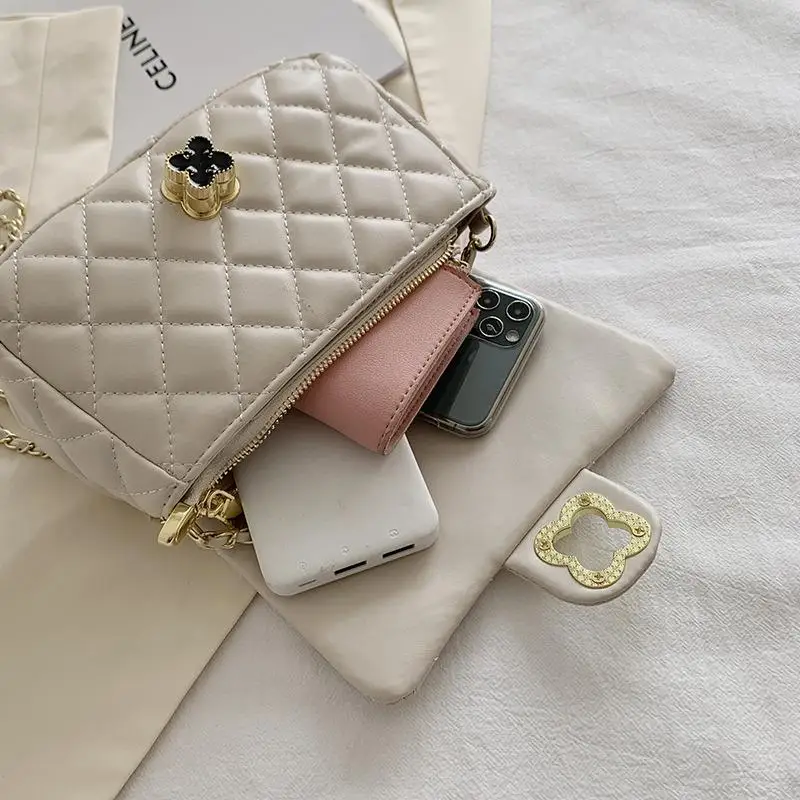 

New Rhombus Plaid Small Square Messenger Bag for Women Luxury PU Leather Handbags Female Clamshell Chain Designer Shoulder Bag