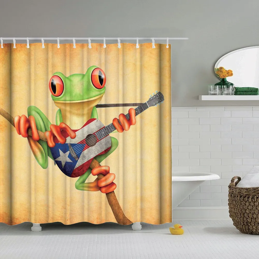 

Dafield Frog Shower Curtain Hiding Cute Smile Funny Animal Decor Waterproof Bathroom Fabric With Hooks