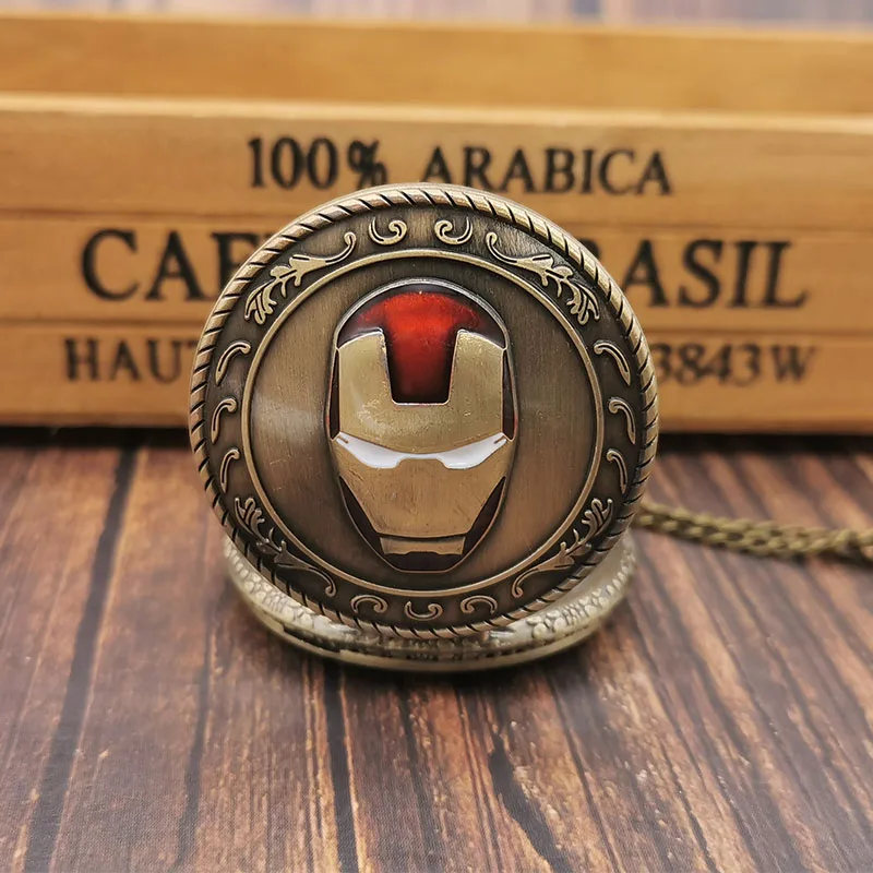 Hot Movie Iron Man Vintage Pocket Watch Quartz Analog Mask Superman Necklace Chain Jewelry Avengers Gifts for Men Collectibles | Наручные