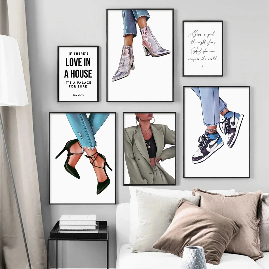 

Fashion Girl High Heels Shoes Quote Wall Art Canvas Painting Nordic Posters and Prints Wall Pictures for Living Room Shop Decor