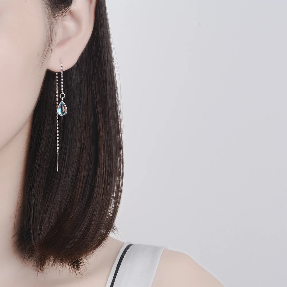 Женские длинные серьги-кисточки Moonstone серебряные серьги с подвесками в виде