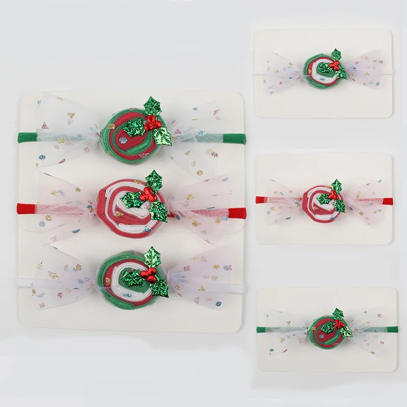 

1 Pc Baby Christmas Headbands Lollipop Mesh Bow Elastic Hair Bands for Baby Girls Kids Cute Nylon Christmas Hair Accessories