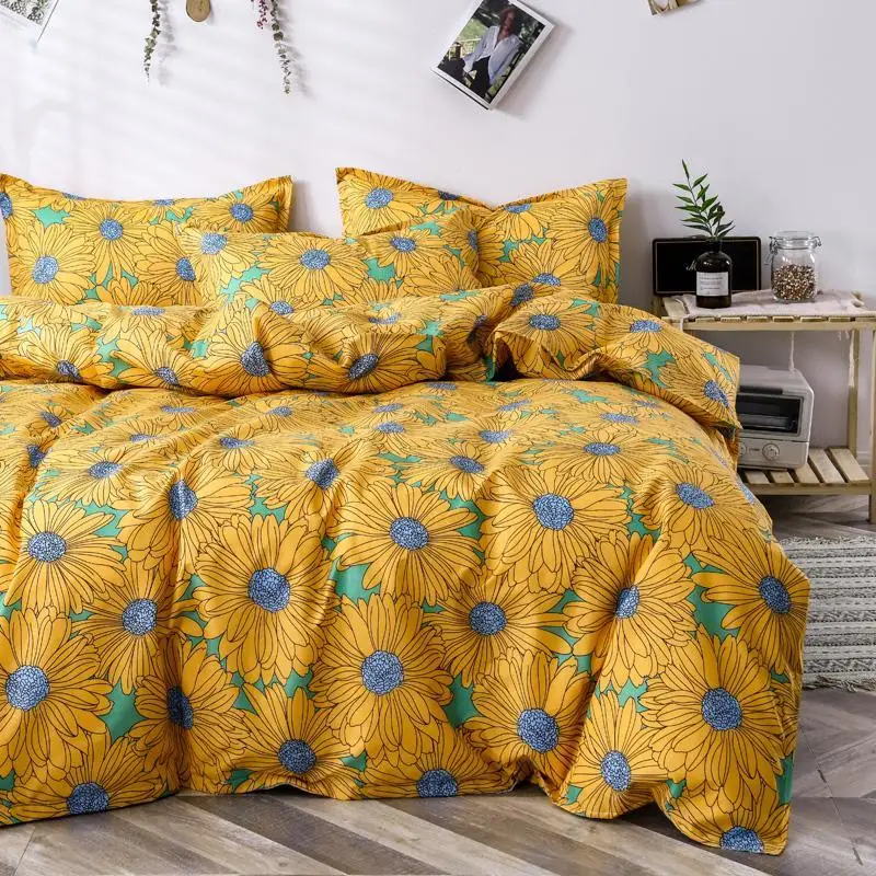 

DIMI Pillowcase bedding set, quilt cover 200x200, bed sheet, king size bed cover 3pcs Yellow sunflower duvet cover set 220x240