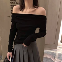 sexy sloping shoulder one neck off the shoulder top 2021 spring leaking clavicle bottoming shirt women long sleeved t shirt