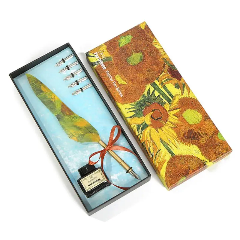 

1 Set Oil Painting Retro Vintage Calligraphy Feather Dip Pen Quill Fountain Pens 634B