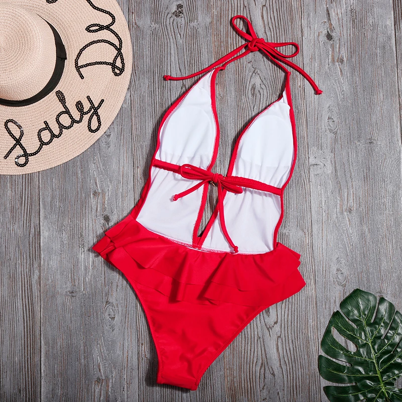 Женский цельный купальник сексуальный с глубоким v образным вырезом летняя