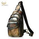 Трендовая Мужская треугольная нагрудная сумка из натуральной кожи в стиле ретро кофейного цвета, Дизайнерская Дорожная сумка на одно плечо для планшетного ПК 8 дюймов, 8013