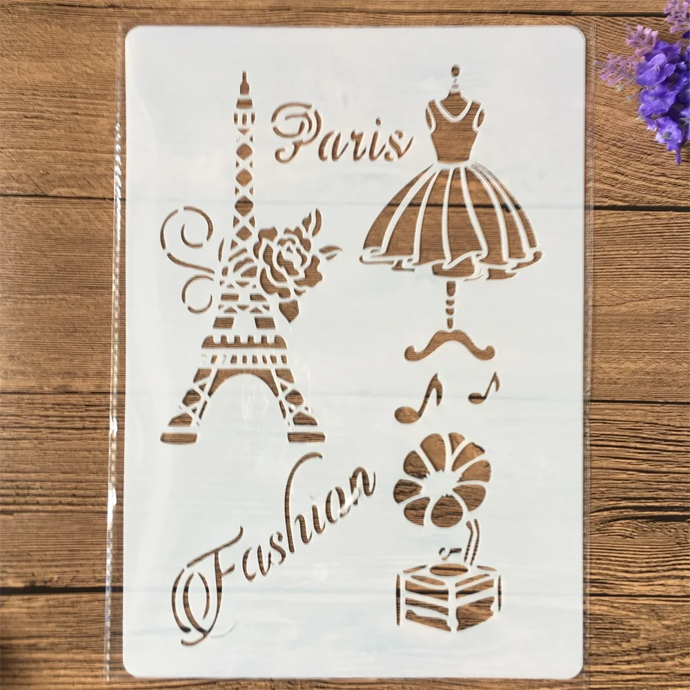 

1Pcs A4 Tower Fashion Dress DIY Layering Stencils Wall Painting Scrapbook Coloring Embossing Album Decorative Template