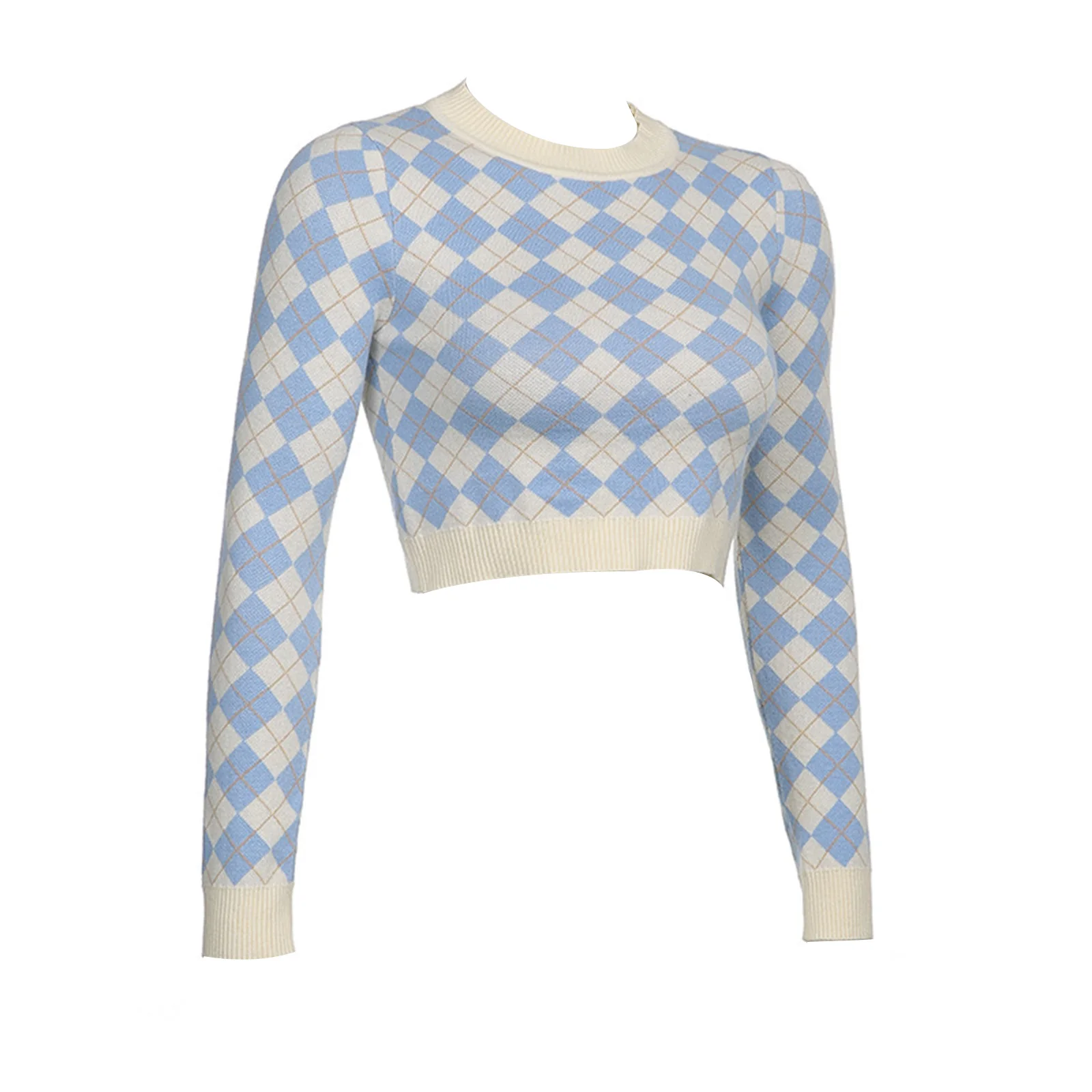 Женская трикотажная рубашка с длинным рукавом и круглым вырезом | одежда