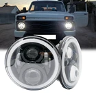 Передняя фара в сборе, 7-дюймовый круглый мотоциклетный светодиодный налобный фонарь, Угловые глаза, 12 В, 24 В, сигнал поворота для Jeep Lada Niva Urban 2121 внедорожник 4x4