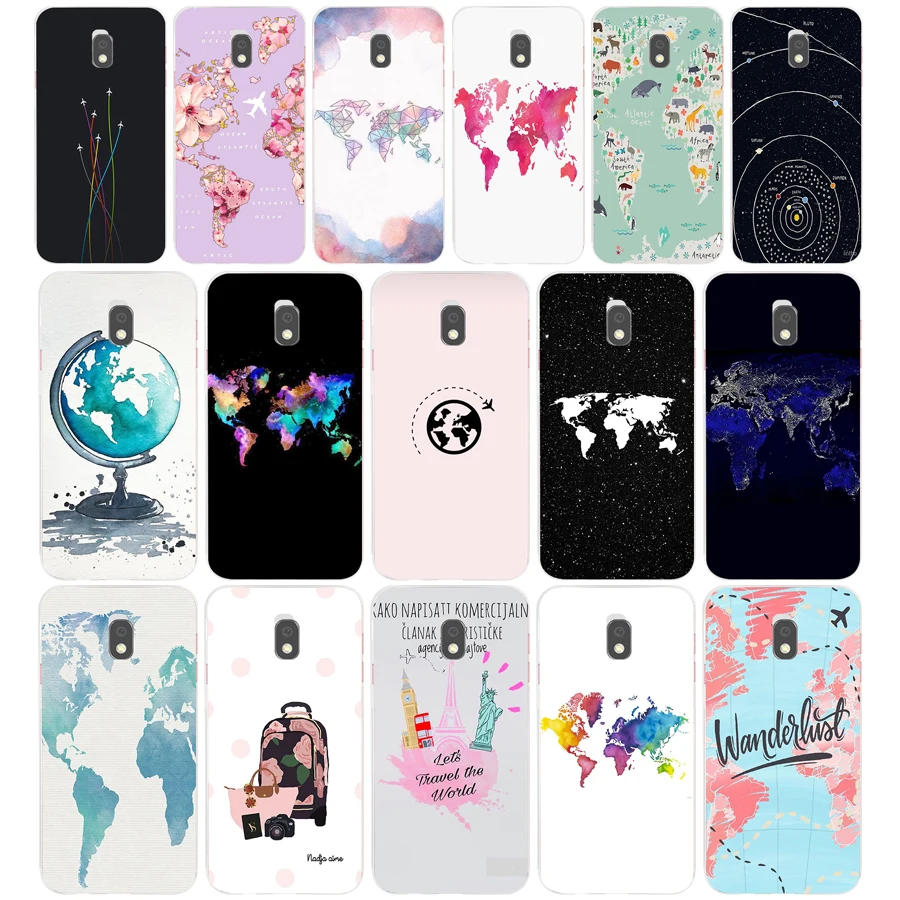 Чехол-накладка для Samsung Galaxy J2, J4 Prime, J6 Plus, J7 2016, 2017, из ТПУ, с картой мира, мягкий, в подарок