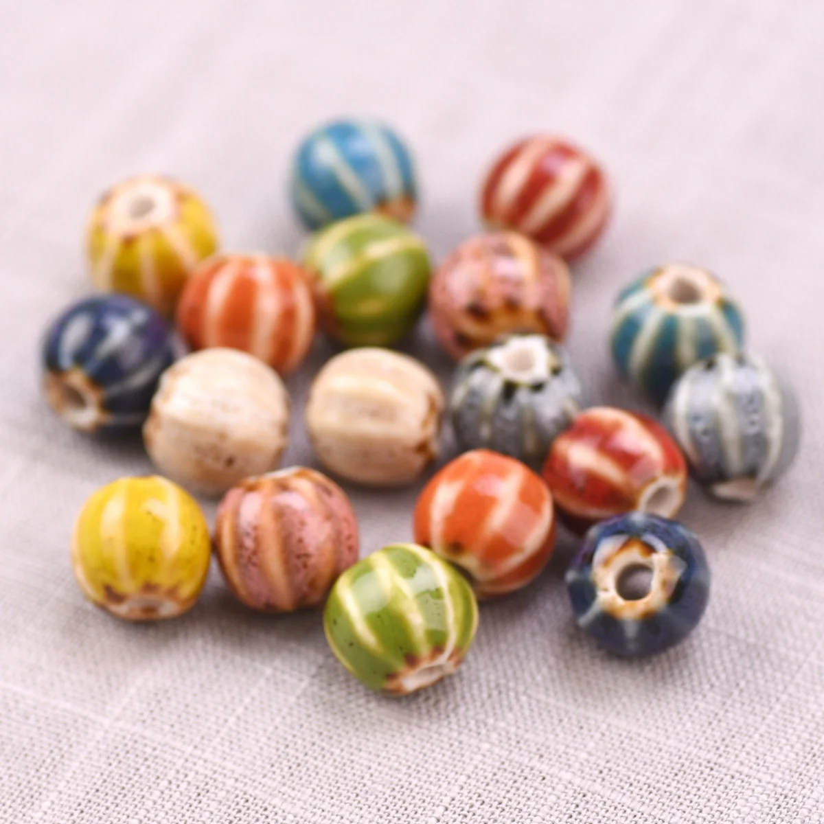 

10pcs Round Pumpkin Pattern 11mm~12mm Handmade Ceramic Porcelain Loose Spacer Beads Lot for Jewelry Making DIY Crafts Findings