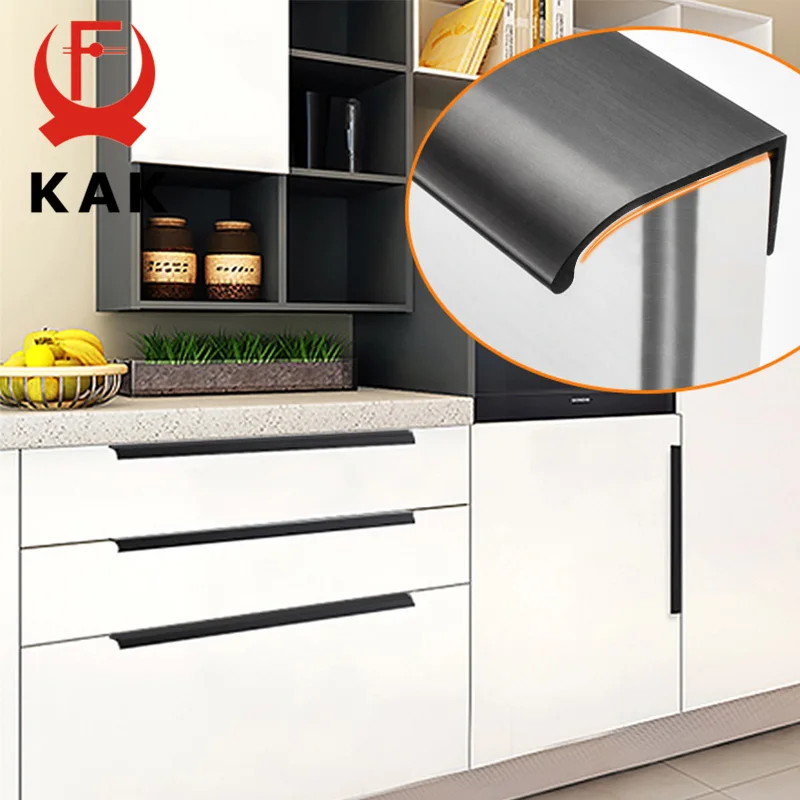 KAK Black Silver Hidden Cabinet Handles Zinc Alloy Kitchen Cupboard Pulls Drawer Knobs Bedroom Door Furniture Handle Hardware images - 6