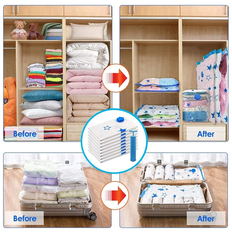 

Vacuum Storage Bags 8 Pack (Jumbo 40 inch x 30 inch) Space Saver Bags with Hand Pump Reusable Clothing Storage Bags