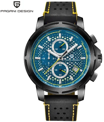 PD 1641-5 PAGANI Дизайн Seiko VK67 Movt спортивные военные кварцевые часы кожаные светящиеся мужские часы модные Хронограф Авто наручные часы с отметкой даты - Цвет: PD 1641-5