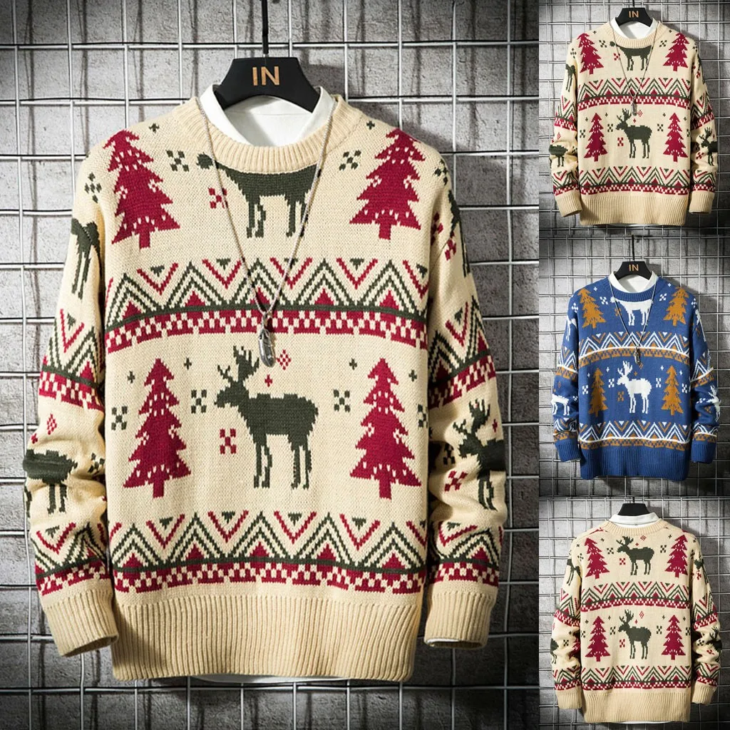 Мужской Рождественский свитер модная Новая блузка с цветочным принтом и круглым