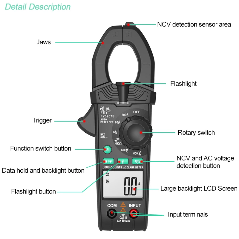Смарт клещи цифровой переменного тока AC/DC напряжение постоянного и Напряжение