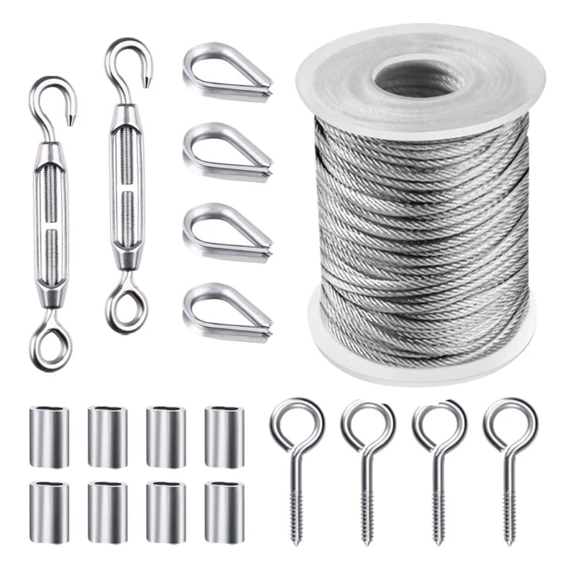 

Garden Wire Sun Shade Tent Installation Railing Decking Plants Fence Anti-Rust 19 Pcs 50 FT Hook & Eye Tensioner Rope