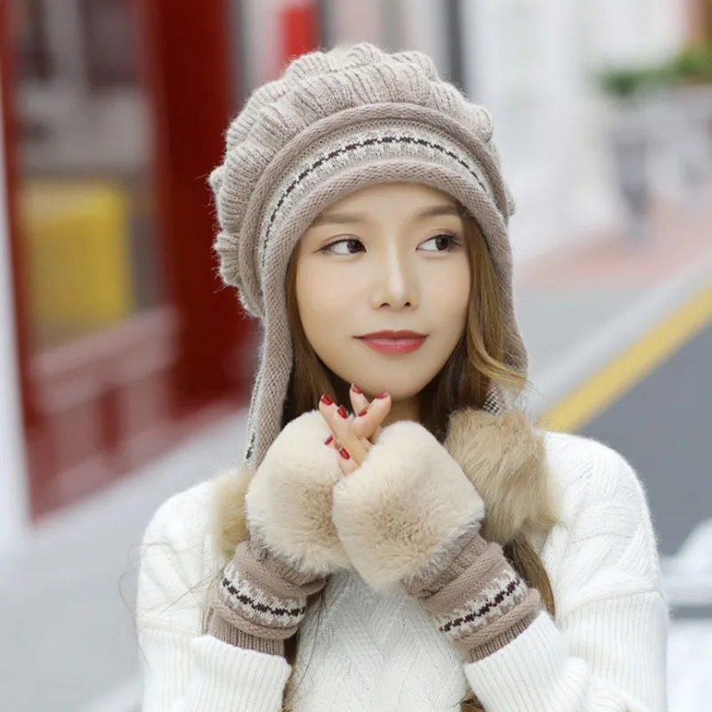 Женская Вязаная шапка бини Calymel теплая шерстяная шапочка для девочек защита ушей