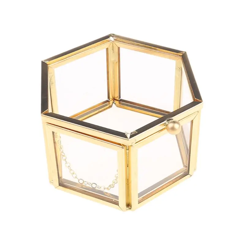 

Geometrical Clear Glass Jewelry Box Jewelry Organize Holder Tabletop Succulent Plants Container Home Jewelry Storage K3KC