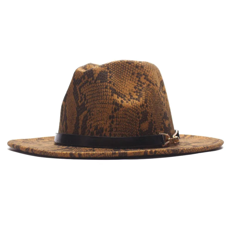 SUOGRY новые женские шляпы с рисунком под змеиную кожу широкая сторона фетровая